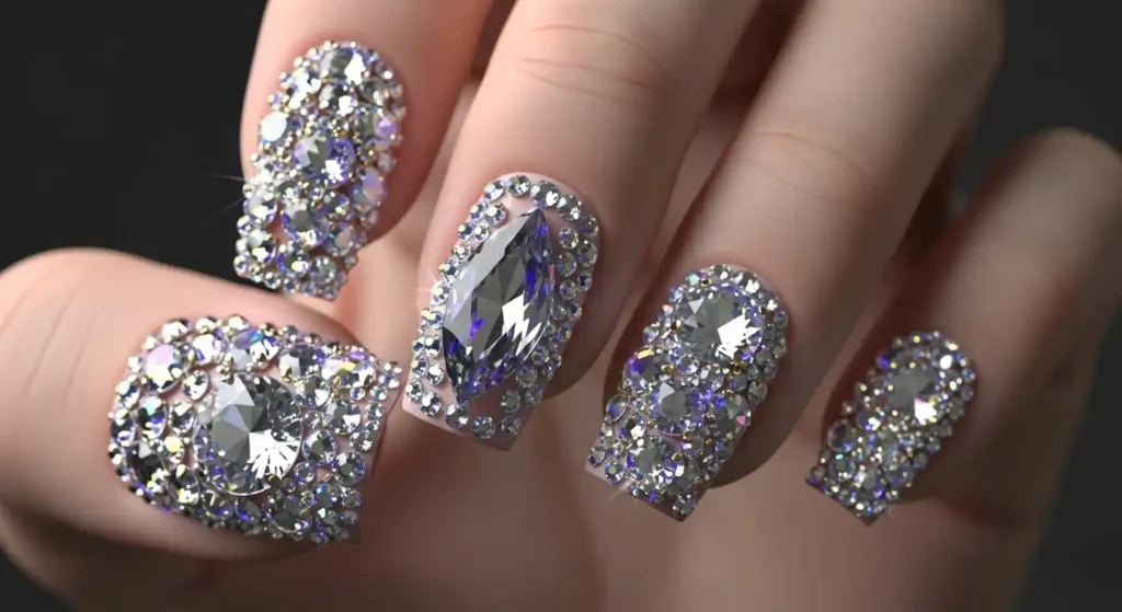 Nail Trends 2025 – The Hottest Styles, Colors, and Techniques You Need to Try 4 Rhinestones Crystals in 3D embellished Nails 6 min 1024x559 1